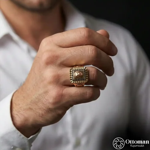 3 Aslan Figürlü Gold Kaplama Gümüş Yüzük