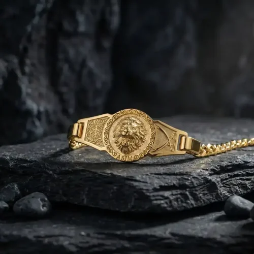 3 Aslan Figürlü Gold Kaplama Zülfikar Gümüş Bileklik