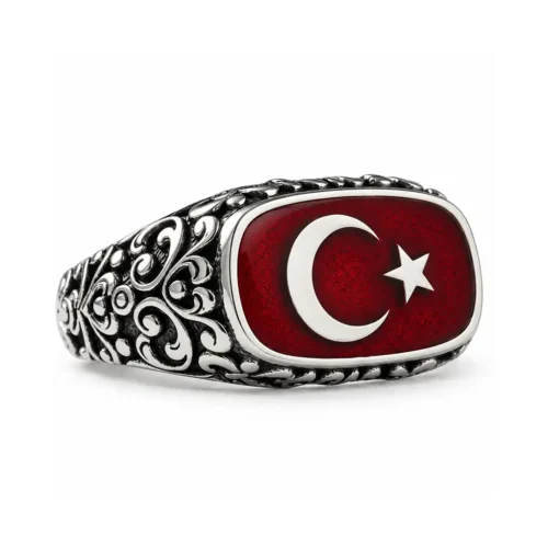 Ay Yıldızlı Gümüş Yüzük