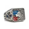 Hüseyin Şerbetci Kurt Motifli Gümüş Yüzük İsimli Göktürkçe Türk Yazılı Ay Yıldızlı ve Bozkurtlu Gümüş Yüzük