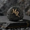 Mikro Taşlı Gold Harfli Gümüş Yüzük