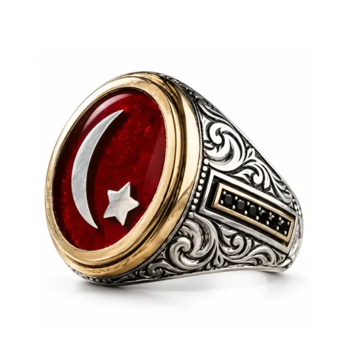 ay yıldızlı yüzük 222 Osmanlı Hilali ve Yıldız Gümüş Yüzük