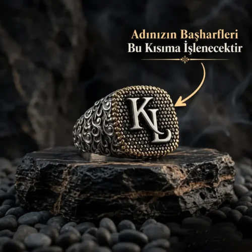 görsel 13 Harfli ve Gravür İşlemeli Gümüş Yüzük