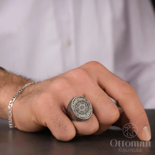 Oval Süleyman Mührü Gümüş Erkek Yüzük