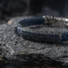 Mavi Deri Kordonlu Gümüş Erkek Bileklik