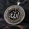 Allah Yazılı Çelenk Detaylı Gümüş Kolye