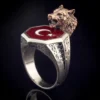 Bozkurt ve Ay Yıldız Motifli Gümüş Erkek Yüzük