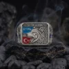 ottomangumus22 (2) İsimli Göktürkçe Türk Yazılı Ay Yıldızlı ve Bozkurtlu Gümüş Yüzük