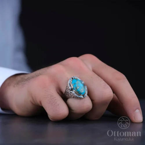 ozel-tasarim-firuze-tasli-gumus-erkek–57ef8c Özel Tasarım Firuze Taşlı Gümüş Erkek Yüzük