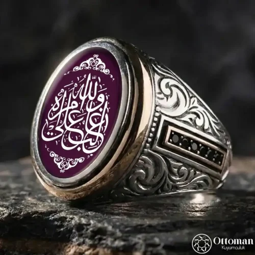 yuzuk dualı (1) "Allah İşinde Galip Olandır" Yazılı Gümüş Yüzük