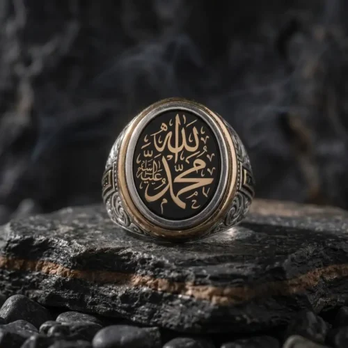 yuzuk dualı (2) ''Allah-Muhammed'' Yazılı Gümüş Yüzük
